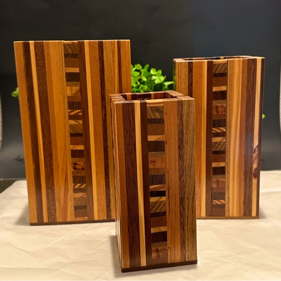 Other - Walnut Solid Wood Jigsaw Storage Cube Set of 3